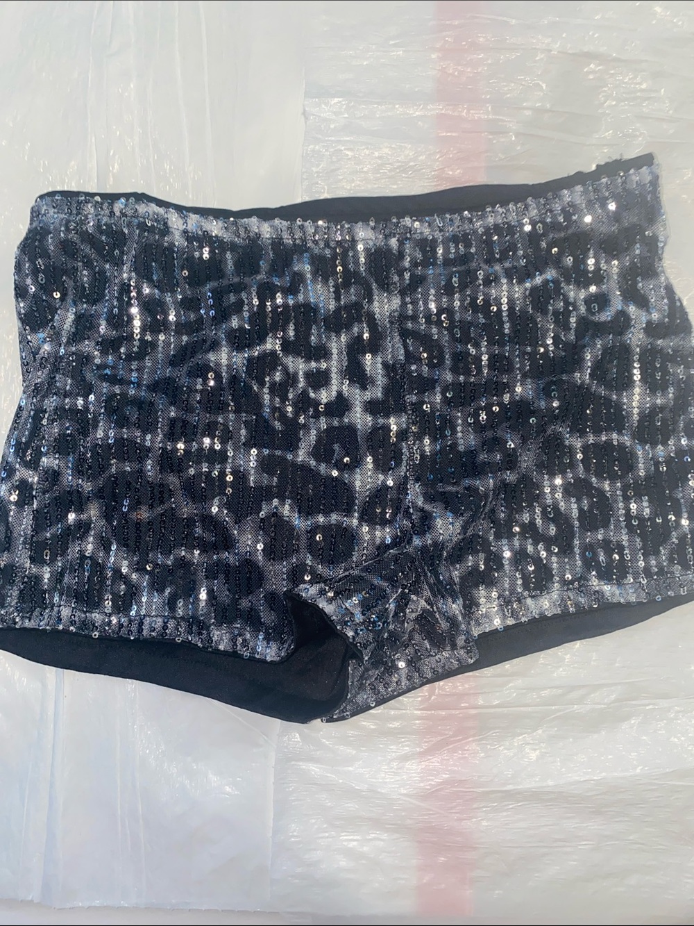 Black Sequin Leopard Print Shorts